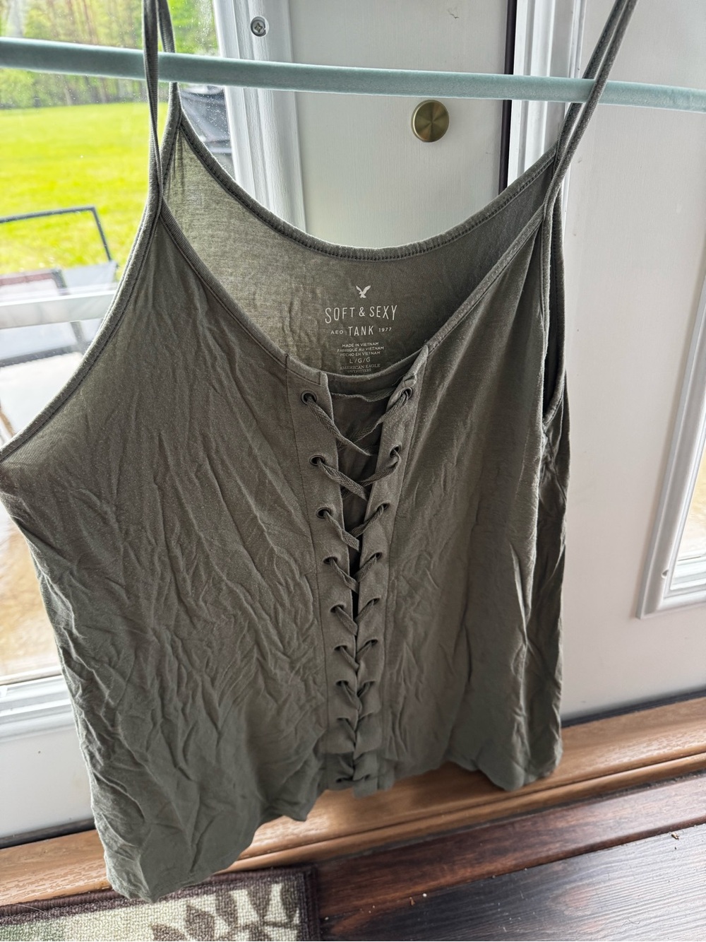 American Eagle Outfitters Olive Lace-Up Camisole